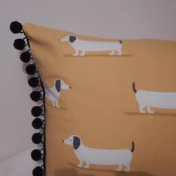 Dog Print Cushion Cotton Fabric With Pom Poms - thumbnail 2