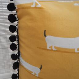 Dog Print Cushion Cotton Fabric With Pom Poms - thumbnail 3