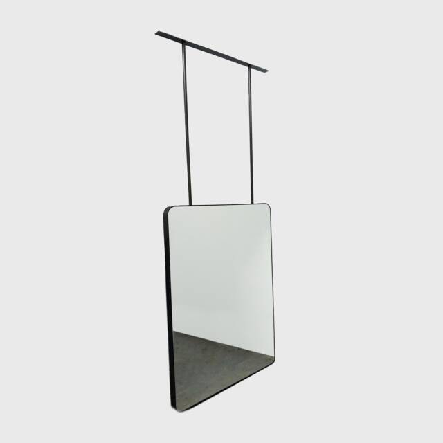 Quadris??? Ceiling Hanging Suspended Rectangular Mirror With Blackened Stainless Steel Frame - image 1