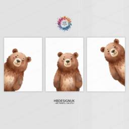 Peekaboo Brown Bear Prints - Set Of 3 Nursery Posters - Animal Playroom Decor Gender Neutral Baby Wall Art Peeking Poster Print A3/A4 - thumbnail 3