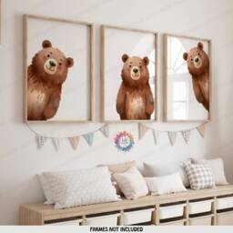 Peekaboo Brown Bear Prints - Set Of 3 Nursery Posters - Animal Playroom Decor Gender Neutral Baby Wall Art Peeking Poster Print A3/A4 - thumbnail 1