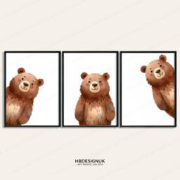 Peekaboo Brown Bear Prints - Set Of 3 Nursery Posters - Animal Playroom Decor Gender Neutral Baby Wall Art Peeking Poster Print A3/A4 - thumbnail 2