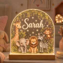 Personalised Night Light, Safari Animals, New Baby, 1st Birthday, Christening Gift, Nursery Light - thumbnail 2