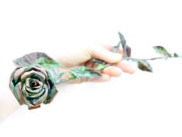 Rose Sculpture Handmade Out Of Copper 24 Inches Metal With Patina Flower Sculptures Long Stem Full 7Th Anniversary Gift - Custom Order