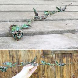 Rose Sculpture Handmade Out Of Copper 24 Inches Metal With Patina Flower Sculptures Long Stem Full 7Th Anniversary Gift - Custom Order - thumbnail 3