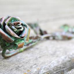 Rose Sculpture Handmade Out Of Copper 24 Inches Metal With Patina Flower Sculptures Long Stem Full 7Th Anniversary Gift - Custom Order - thumbnail 2