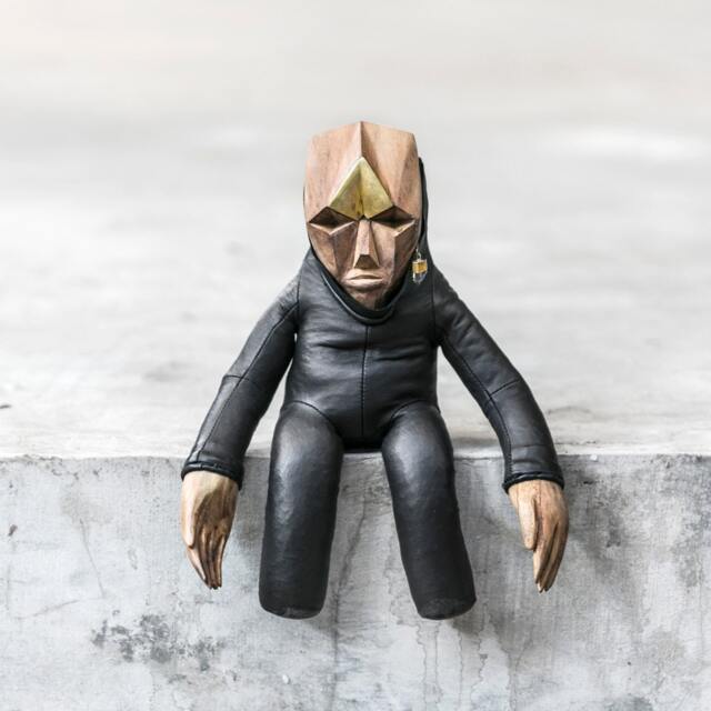 Handcarved Brass, Suar Wood, & Black Leather Art Toy - Unique Collectible By Blamo -Zuri - image 1