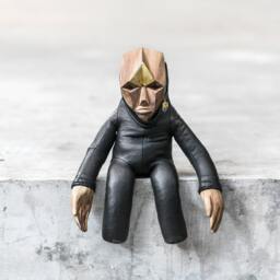 Handcarved Brass, Suar Wood, & Black Leather Art Toy - Unique Collectible By Blamo -Zuri