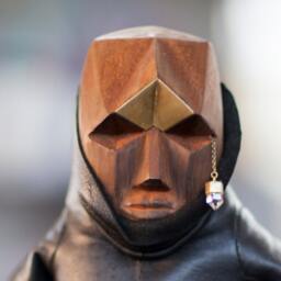 Handcarved Brass, Suar Wood, & Black Leather Art Toy - Unique Collectible By Blamo -Zuri - thumbnail 3