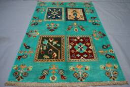 3x4 Tribal Area Rug - Turquoise Blue Afghan Hand Knotted Wool Natural Dyes Oriental Floral Design Soft Rug, Bedroom, Kitchen - thumbnail 1