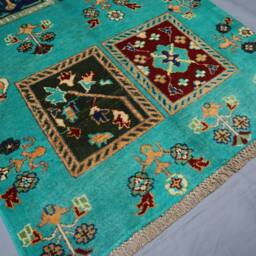 3x4 Tribal Area Rug - Turquoise Blue Afghan Hand Knotted Wool Natural Dyes Oriental Floral Design Soft Rug, Bedroom, Kitchen - thumbnail 3