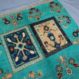3x4 Tribal Area Rug - Turquoise Blue Afghan Hand Knotted Wool Natural Dyes Oriental Floral Design Soft Rug, Bedroom, Kitchen - thumbnail 4