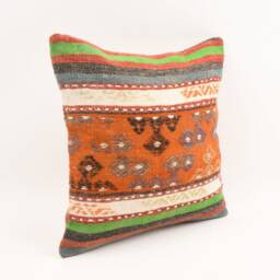 Handmade Kilim Pillow Cover Bohemian Tribal Cushion - 16x16 - thumbnail 3
