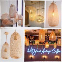 Woven Flexible Boho Bamboo Pendant Light Rattan Wicker Suspension Lighting Fixture, Round Tall Basket - thumbnail 3
