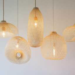 Woven Flexible Boho Bamboo Pendant Light Rattan Wicker Suspension Lighting Fixture, Round Tall Basket - thumbnail 1