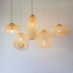 Woven Flexible Boho Bamboo Pendant Light Rattan Wicker Suspension Lighting Fixture, Round Tall Basket - thumbnail 2