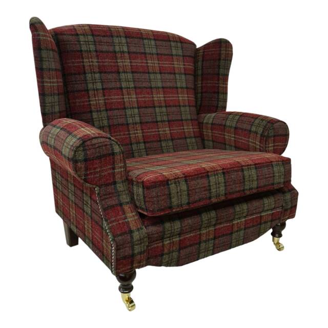 Queen Anne Wing Back Cottage Fireside Chair Extra Wide Seating Area -Lana Red Tartan - image 1