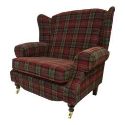 Queen Anne Wing Back Cottage Fireside Chair Extra Wide Seating Area -Lana Red Tartan - thumbnail 2
