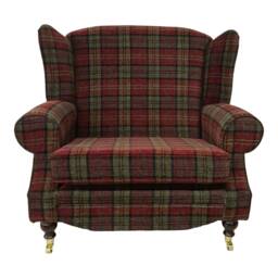 Queen Anne Wing Back Cottage Fireside Chair Extra Wide Seating Area -Lana Red Tartan - thumbnail 3