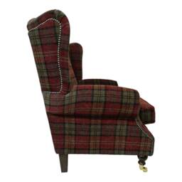 Queen Anne Wing Back Cottage Fireside Chair Extra Wide Seating Area -Lana Red Tartan - thumbnail 4