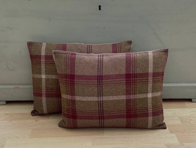 Balmoral Tartan Feather Pillow Set Wool Effect Lumber Cushions - image 1