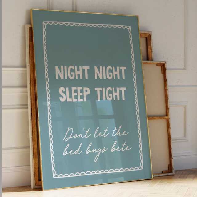 Night Sleep Tight Art Print Funny Teal Bedroom Decor - image 1