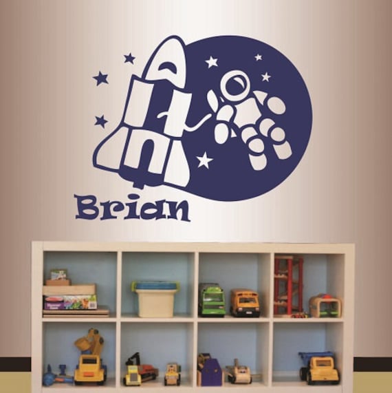 In-Style Decals Wall Vinyl Decal Art Sticker Custom Name Boy Space Ship Rocket Astronaut Nursery Play Room Removable Design 288 - image 1