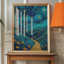 Gustav Klimt Landscape Wall Art, Abstract Poster, Painting, Japandi Trendy Forest Living Room Decor - thumbnail 2