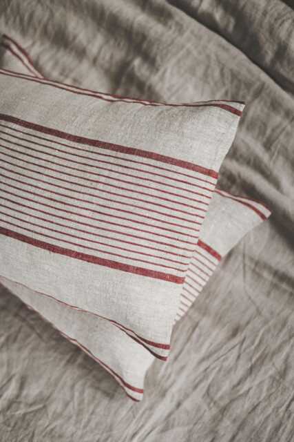 French Style Linen Pillowcase With Cherry Red Stripes, Natural Cushion Cover, Throw Pillow Heavyweight Pillowcase - image 1