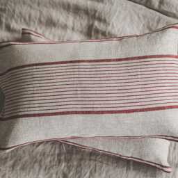 French Style Linen Pillowcase With Cherry Red Stripes, Natural Cushion Cover, Throw Pillow Heavyweight Pillowcase - thumbnail 3