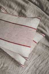 French Style Linen Pillowcase With Cherry Red Stripes, Natural Cushion Cover, Throw Pillow Heavyweight Pillowcase - thumbnail 1