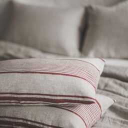 French Style Linen Pillowcase With Cherry Red Stripes, Natural Cushion Cover, Throw Pillow Heavyweight Pillowcase - thumbnail 2
