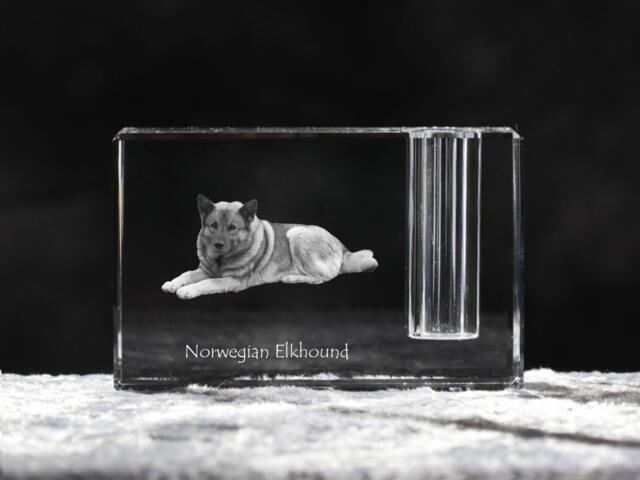 Norwegian Elkhound, Crystal Pen Holder With Dog, Souvenir, Decoration, Limited Edition, Collection - image 1