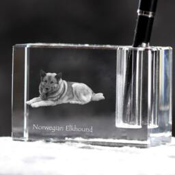 Norwegian Elkhound, Crystal Pen Holder With Dog, Souvenir, Decoration, Limited Edition, Collection - thumbnail 2