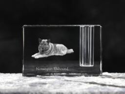 Norwegian Elkhound, Crystal Pen Holder With Dog, Souvenir, Decoration, Limited Edition, Collection - thumbnail 1