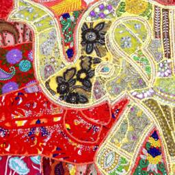 Vintage Elephant Tapestry Handmade Beaded Patchwork Wall Hanging - 40x60 Inches - thumbnail 3
