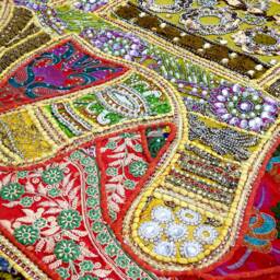 Vintage Elephant Tapestry Handmade Beaded Patchwork Wall Hanging - 40x60 Inches - thumbnail 4