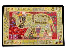 Vintage Elephant Tapestry Handmade Beaded Patchwork Wall Hanging - 40x60 Inches