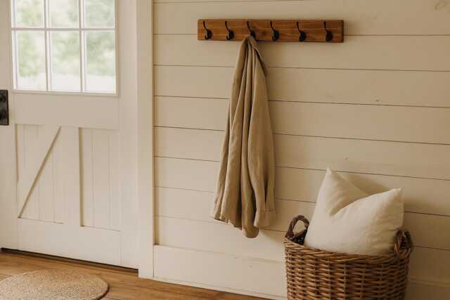 Handmade Wooden Coat & Hat Rack Entryhall Organizer - Waxed Rack- Many Shades/Sizes -Custom Sizes Black Hooks- Bathroom Hangers - image 1