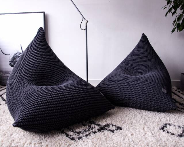 Hand-Knitted Cotton Cord Bean Bag Chair Adult Lounger Pouffe - image 1