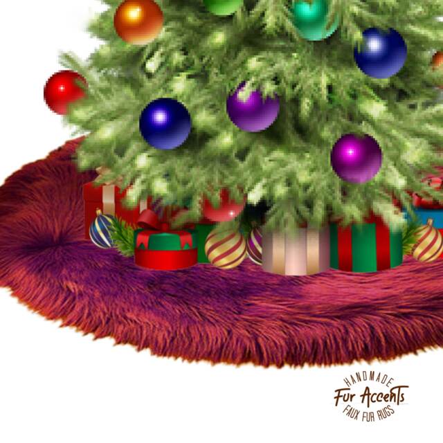 Handmade Faux Fur Christmas Tree Skirt - Plush Shag, Black, White, Red, Green - image 1
