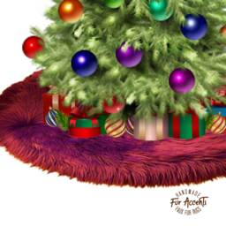 Handmade Faux Fur Christmas Tree Skirt - Plush Shag, Black, White, Red, Green - thumbnail 1