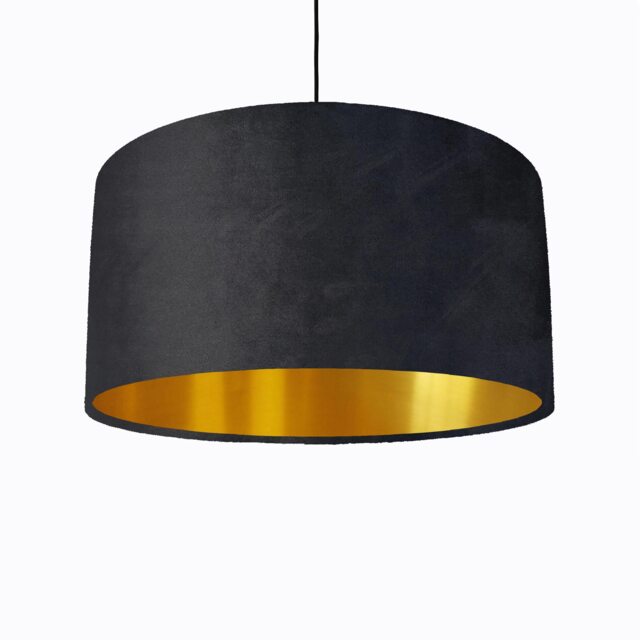 Black Lampshade in Velvet With Gold Lining, Large Plain Ceiling Lightshade - image 1