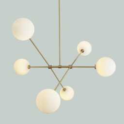 Mid Century Sputnik Chandelier - 6-Globe Raw Brass Pendant Light - thumbnail 1