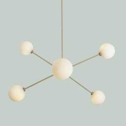 Mid Century Sputnik Chandelier - 6-Globe Raw Brass Pendant Light - thumbnail 3