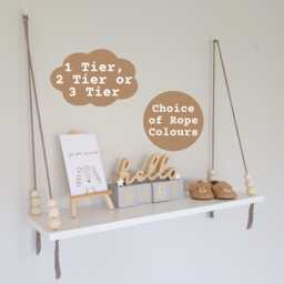 Nursery Shelves With Clothes Rail, Shelf White Shelf, Rope Swing Shelves, Hanging Baby Gift, Decor - thumbnail 1