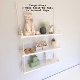 Nursery Shelves With Clothes Rail, Shelf White Shelf, Rope Swing Shelves, Hanging Baby Gift, Decor - thumbnail 2
