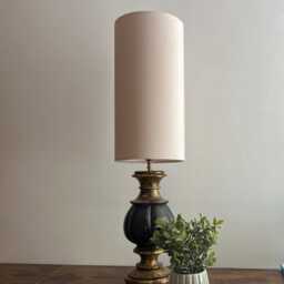 Cream Velvet Cylinder Lampshade, Extra Tall Lampshade Plain Cream Velvet - thumbnail 1
