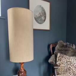 Cream Velvet Cylinder Lampshade, Extra Tall Lampshade Plain Cream Velvet - thumbnail 1