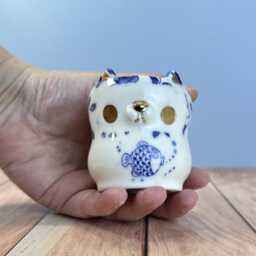 Handmade Charming Ceramic Bud Vase, White & Blue Ceramics, Cute Miniature Flower Animal Gift For Her - thumbnail 2